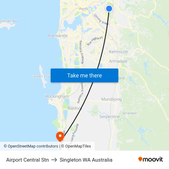 Airport Central Stn to Singleton WA Australia map