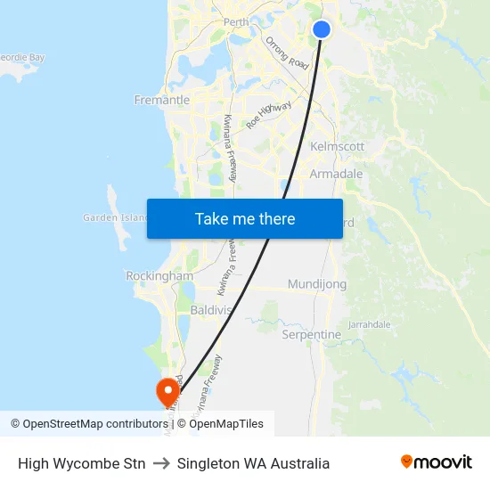 High Wycombe Stn to Singleton WA Australia map
