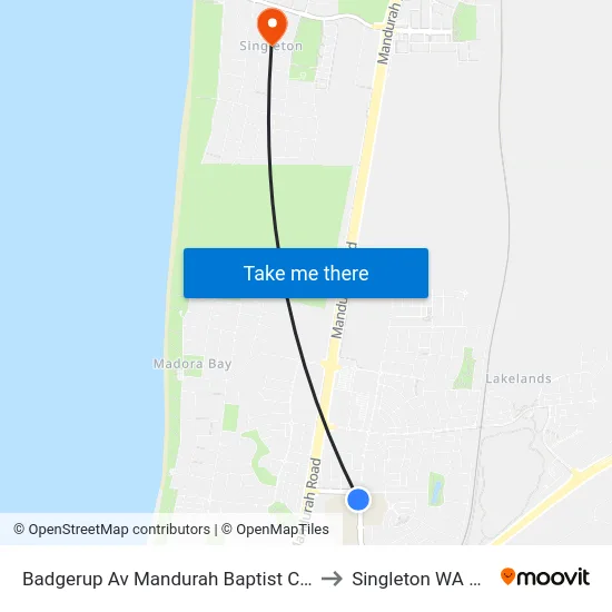 Badgerup Av Mandurah Baptist College Stand 2 to Singleton WA Australia map