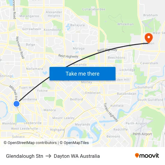 Glendalough Stn to Dayton WA Australia map