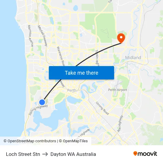 Loch Street Stn to Dayton WA Australia map