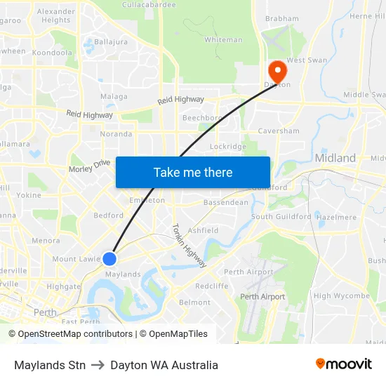 Maylands Stn to Dayton WA Australia map
