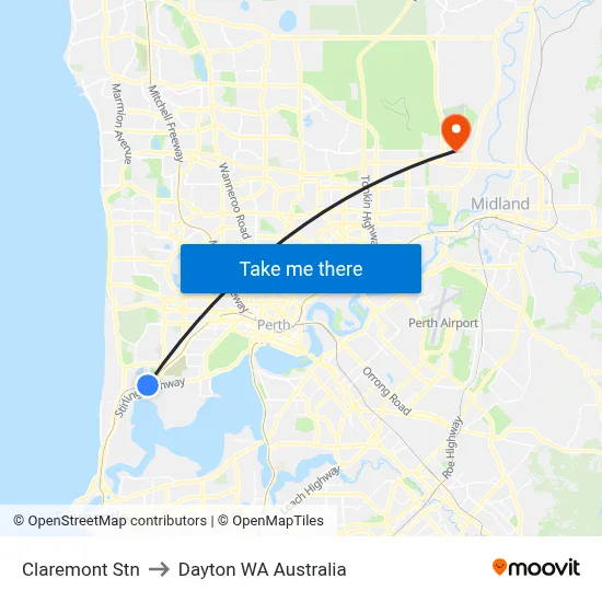 Claremont Stn to Dayton WA Australia map