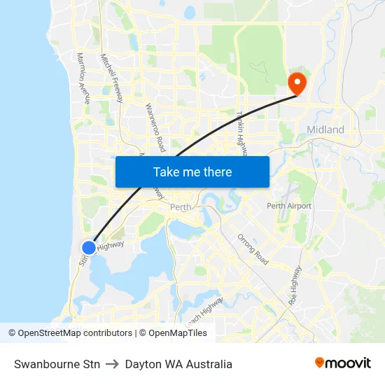 Swanbourne Stn to Dayton WA Australia map