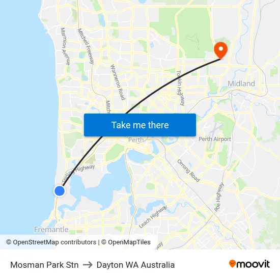 Mosman Park Stn to Dayton WA Australia map