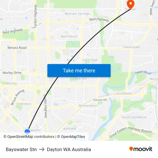 Bayswater Stn to Dayton WA Australia map