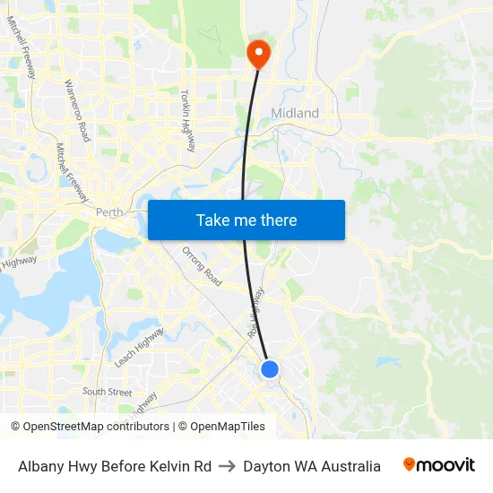 Albany Hwy Before Kelvin Rd to Dayton WA Australia map