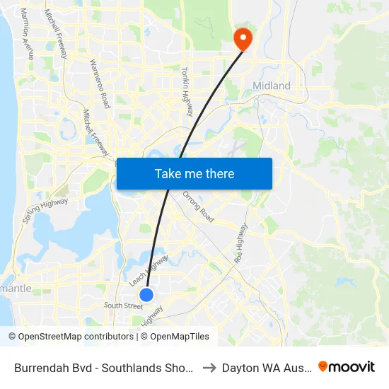Burrendah Bvd - Southlands Shopping Ctr to Dayton WA Australia map