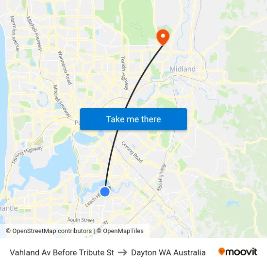 Vahland Av Before Tribute St to Dayton WA Australia map