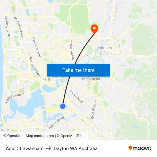 Adie Ct Swancare to Dayton WA Australia map
