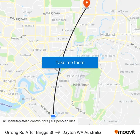 Orrong Rd After Briggs St to Dayton WA Australia map