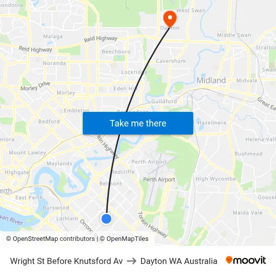 Wright St Before Knutsford Av to Dayton WA Australia map