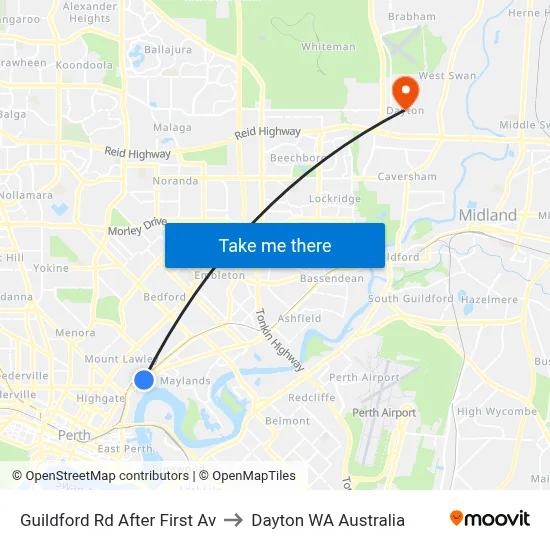 Guildford Rd After First Av to Dayton WA Australia map