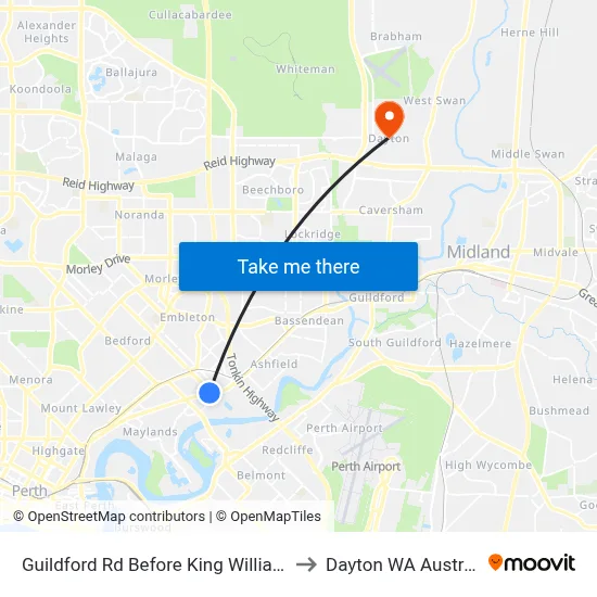Guildford Rd Before King William St to Dayton WA Australia map