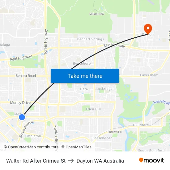 Walter Rd After Crimea St to Dayton WA Australia map