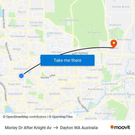 Morley Dr After Knight Av to Dayton WA Australia map