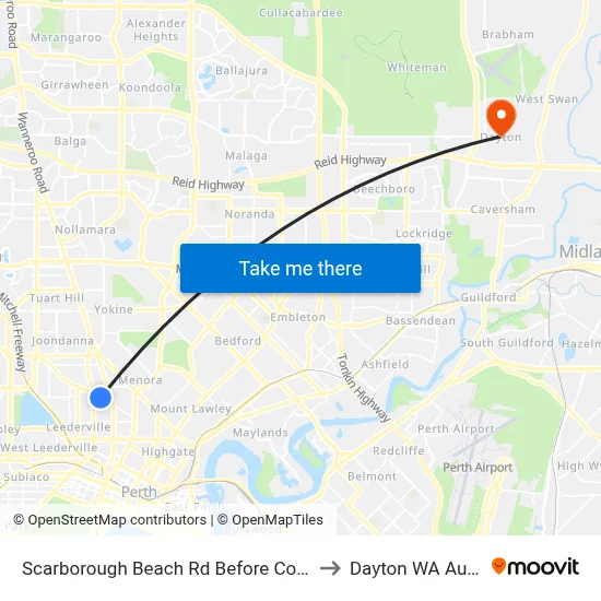 Scarborough Beach Rd Before Coronation St to Dayton WA Australia map