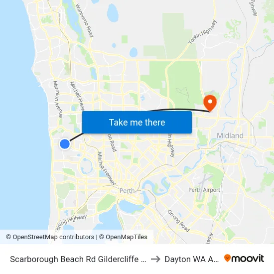 Scarborough Beach Rd Gildercliffe Street Cat Id 14 to Dayton WA Australia map