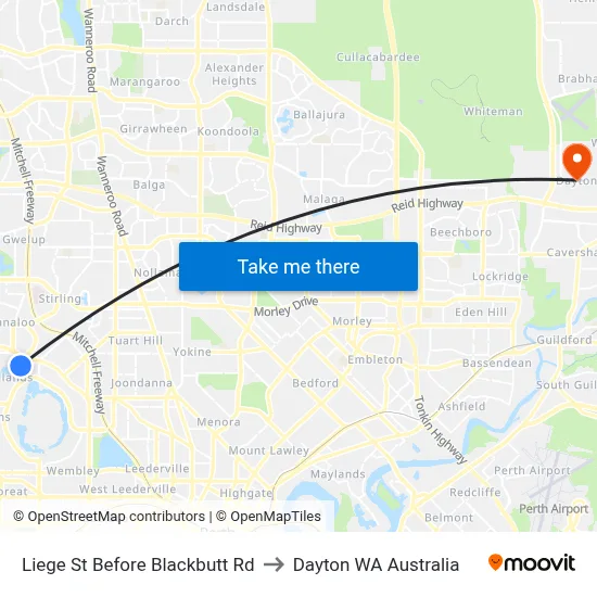Liege St Before Blackbutt Rd to Dayton WA Australia map