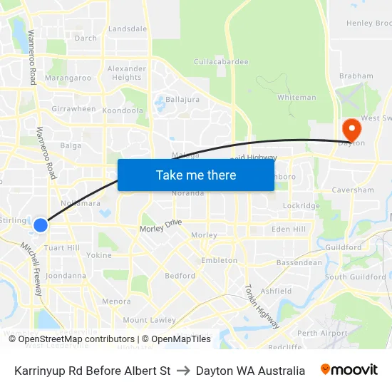 Karrinyup Rd Before Albert St to Dayton WA Australia map
