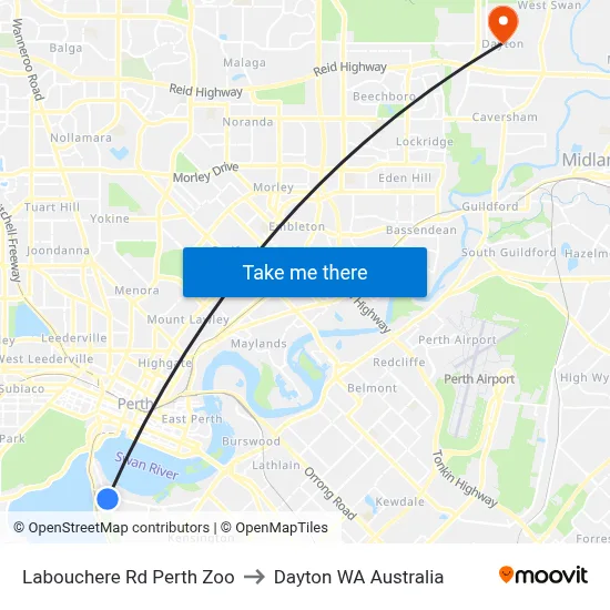 Labouchere Rd Perth Zoo to Dayton WA Australia map