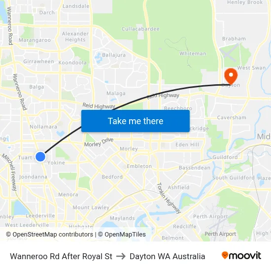 Wanneroo Rd After Royal St to Dayton WA Australia map