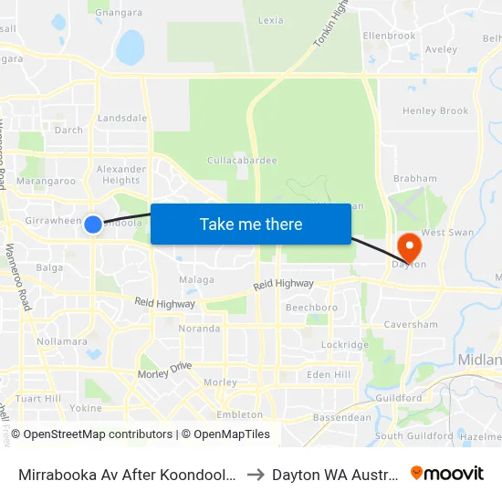 Mirrabooka Av After Koondoola Av to Dayton WA Australia map