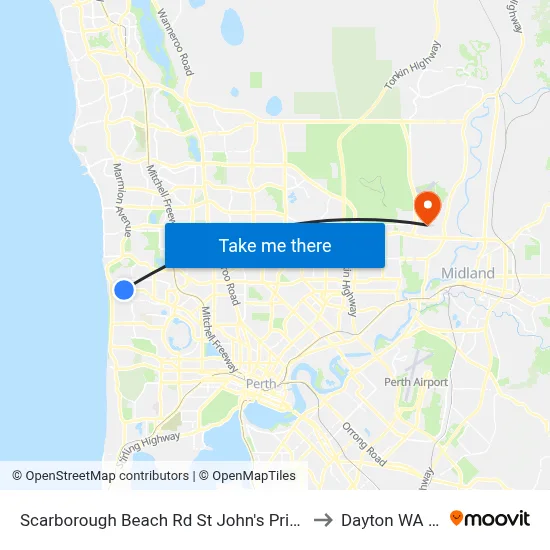 Scarborough Beach Rd St John's Primary School Cat Id 23 to Dayton WA Australia map