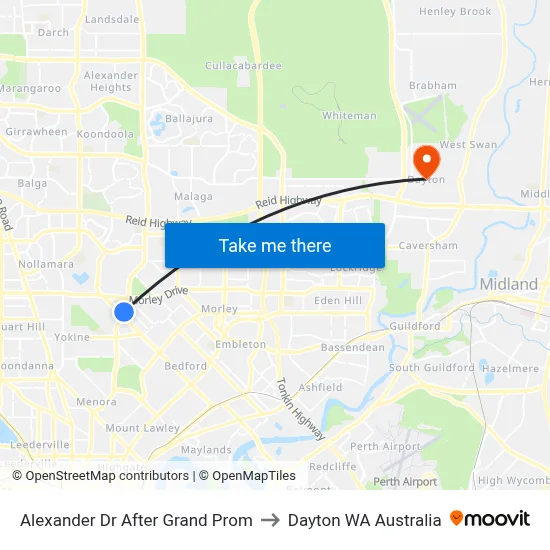 Alexander Dr After Grand Prom to Dayton WA Australia map