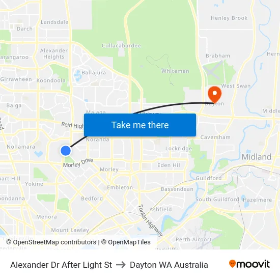 Alexander Dr After Light St to Dayton WA Australia map