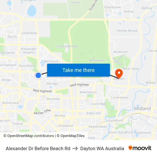 Alexander Dr Before Beach Rd to Dayton WA Australia map