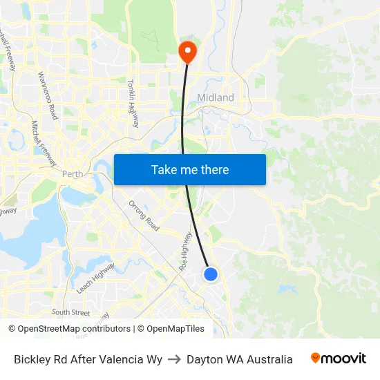 Bickley Rd After Valencia Wy to Dayton WA Australia map