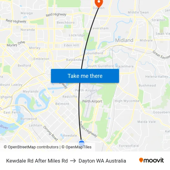 Kewdale Rd After Miles Rd to Dayton WA Australia map