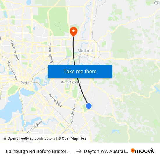 Edinburgh Rd Before Bristol Wy to Dayton WA Australia map