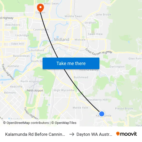 Kalamunda Rd Before Canning Rd to Dayton WA Australia map