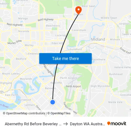 Abernethy Rd Before Beverley Rd to Dayton WA Australia map