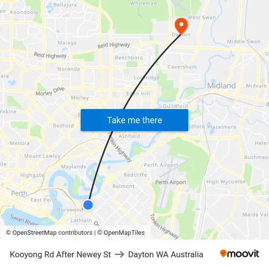 Kooyong Rd After Newey St to Dayton WA Australia map