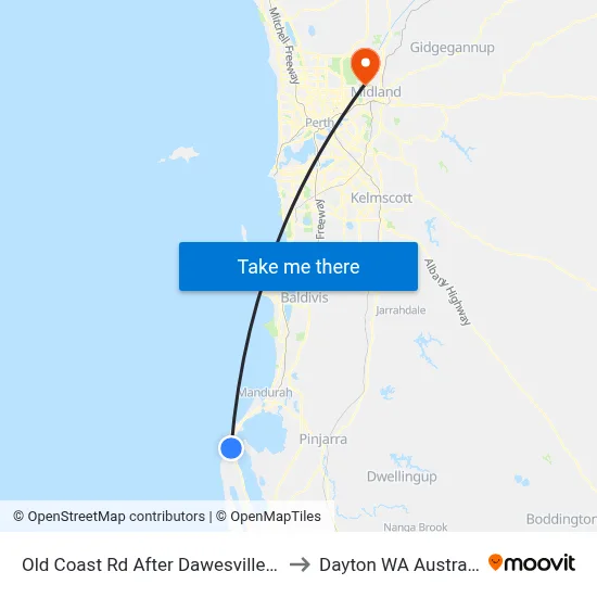 Old Coast Rd After Dawesville Rd to Dayton WA Australia map