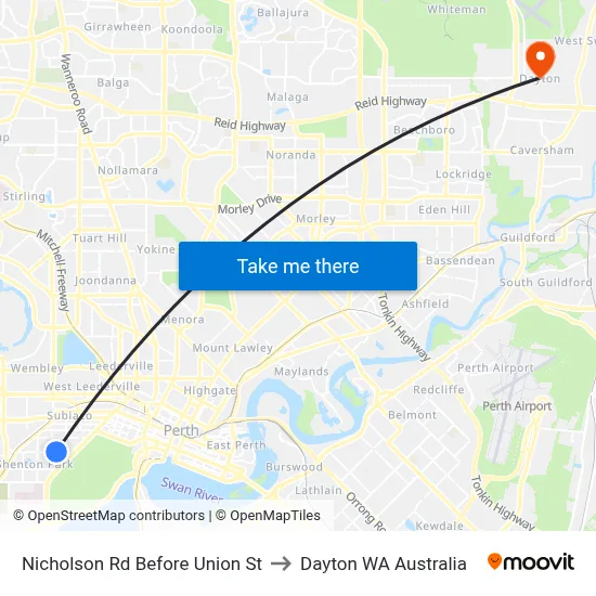 Nicholson Rd Before Union St to Dayton WA Australia map