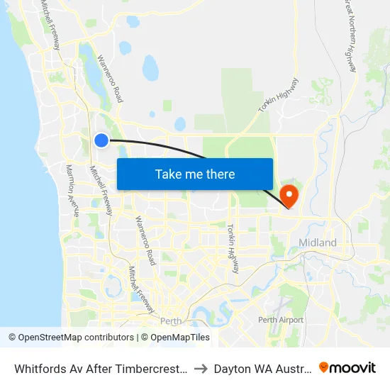 Whitfords Av After Timbercrest Rise to Dayton WA Australia map