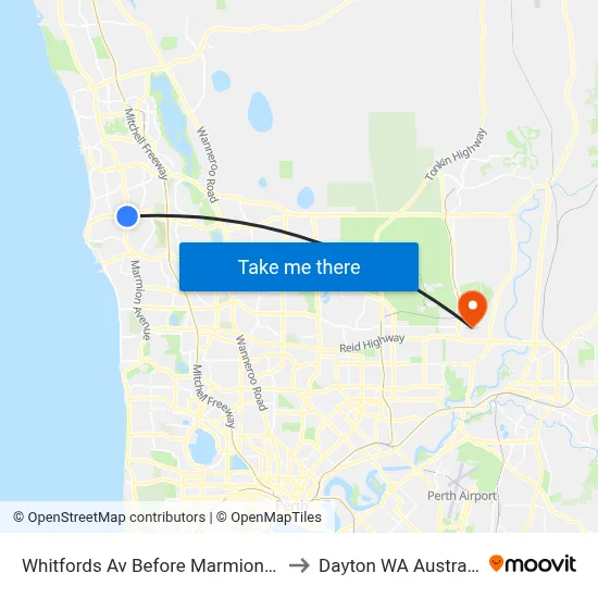 Whitfords Av Before Marmion Av to Dayton WA Australia map