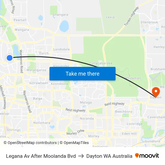 Legana Av After Moolanda Bvd to Dayton WA Australia map