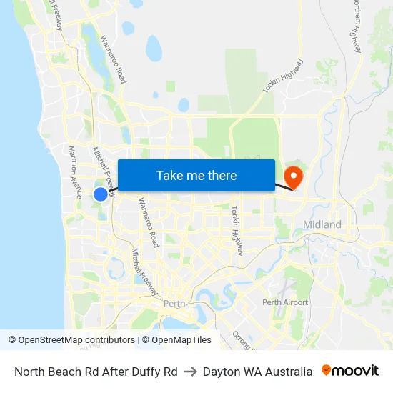 North Beach Rd After Duffy Rd to Dayton WA Australia map