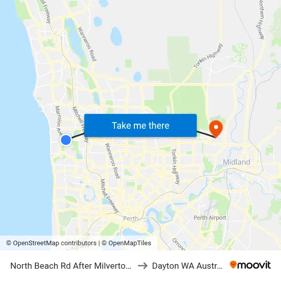 North Beach Rd After Milverton Av to Dayton WA Australia map
