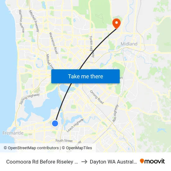 Coomoora Rd Before Riseley St to Dayton WA Australia map