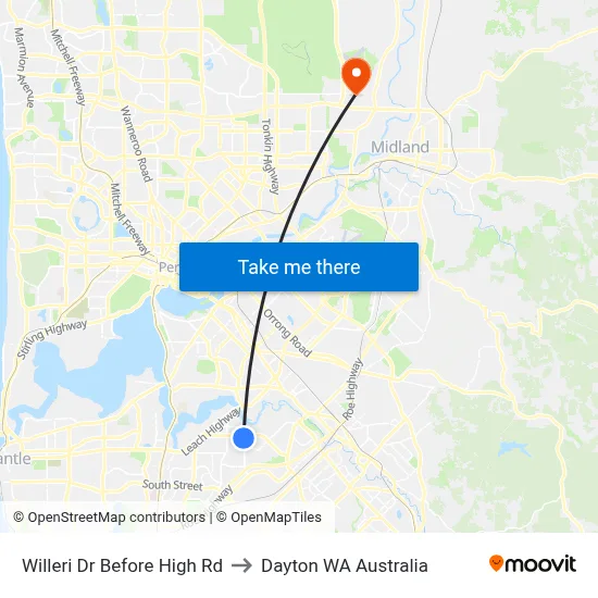 Willeri Dr Before High Rd to Dayton WA Australia map