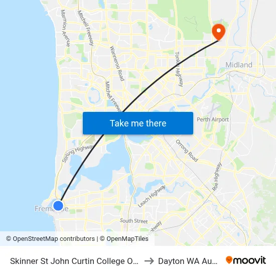 Skinner St John Curtin College Of the Arts to Dayton WA Australia map