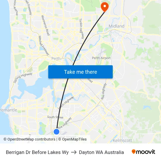 Berrigan Dr Before Lakes Wy to Dayton WA Australia map