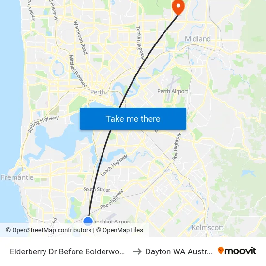 Elderberry Dr Before Bolderwood Dr to Dayton WA Australia map