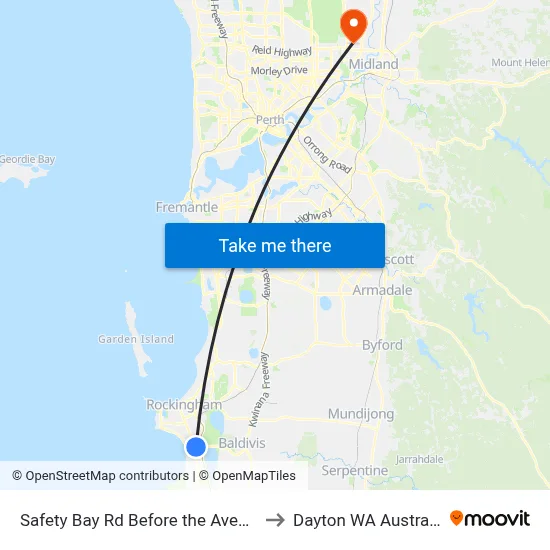 Safety Bay Rd Before the Avenue to Dayton WA Australia map
